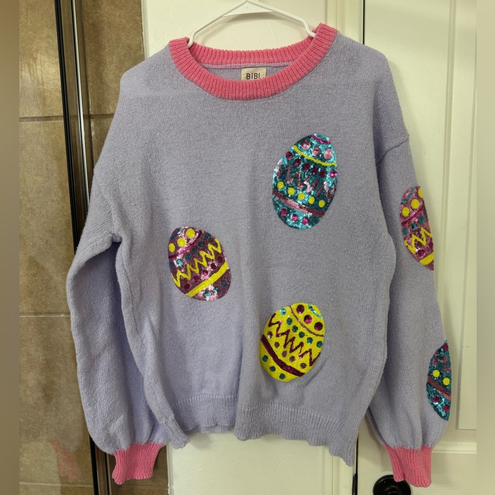 Bibi Easter Egg Sequin Sweater Size L - image 1